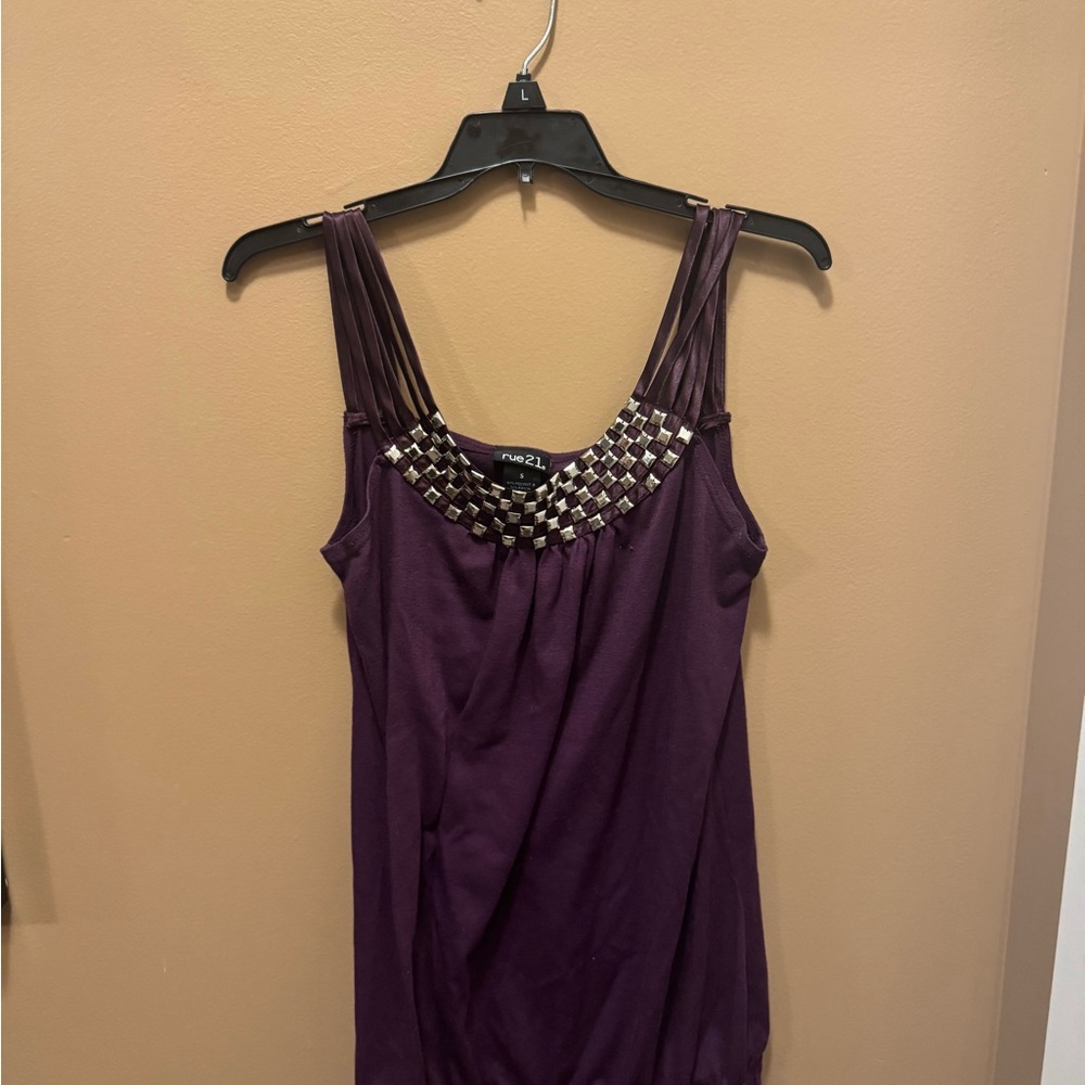 Rue21 Deep Purple Sleeveless Blouse with Embellished Neckline